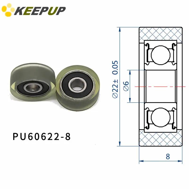 

Diameter 22mm, PU polyurethane bearing ,Rubber coated soft pulley/Roller ,width 8mm