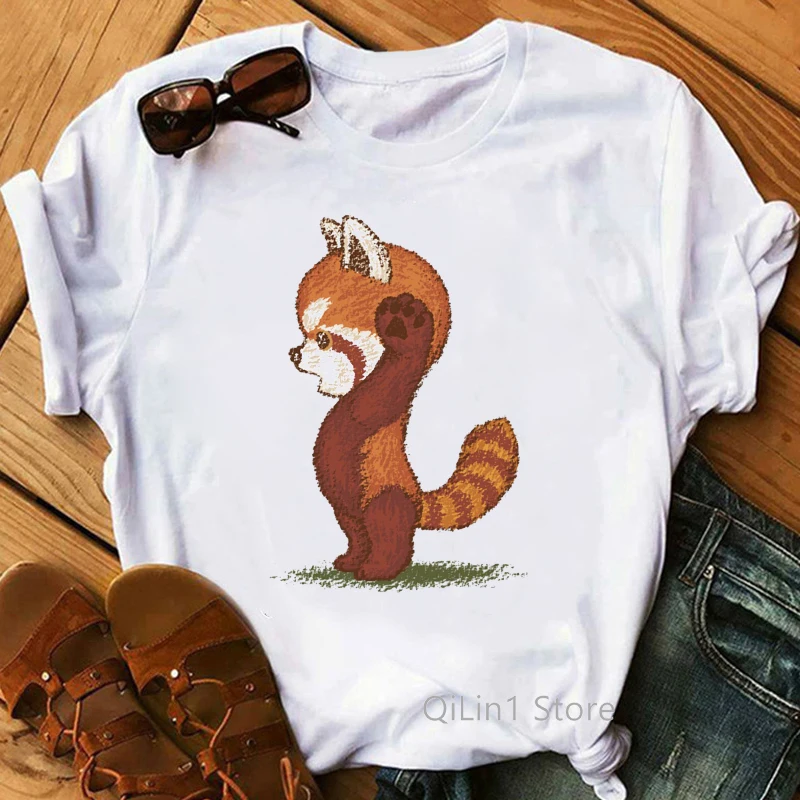 

90s Cute Short Sleeve Print Clothes Lady Tees Tops Fox Animal Cartoon T Shirt Womens T-Shirt Female Graphic Summer