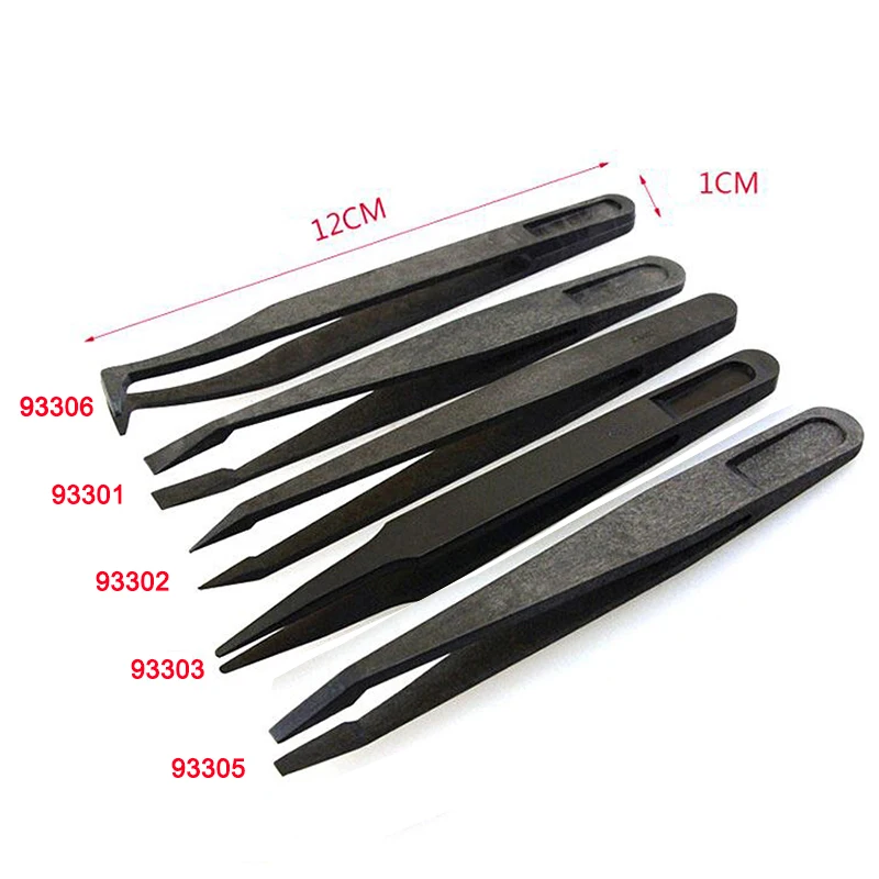 100pcs/lot Black Anti-static Carbon fiber composite Plastic Tweezer Heat Resistant Repair Tool