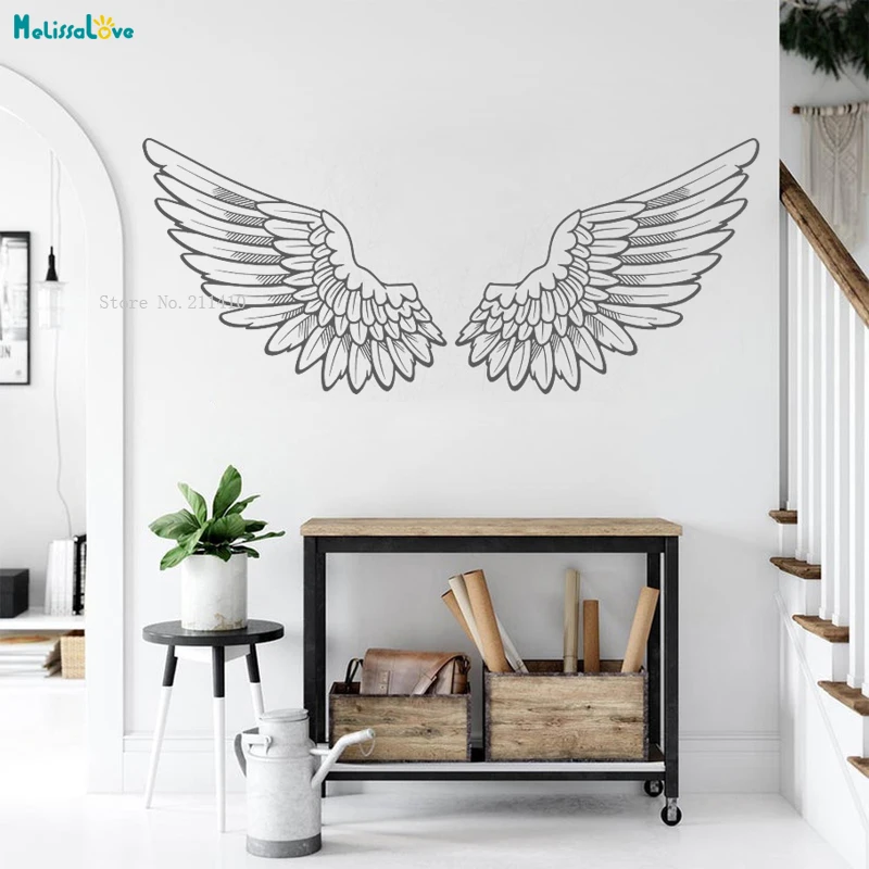 Tribal Big Wings Angel Vinyl Wall Decal Memorial Guardian Inspirational Custom Color Waterproof Home Decor Murals YT3227