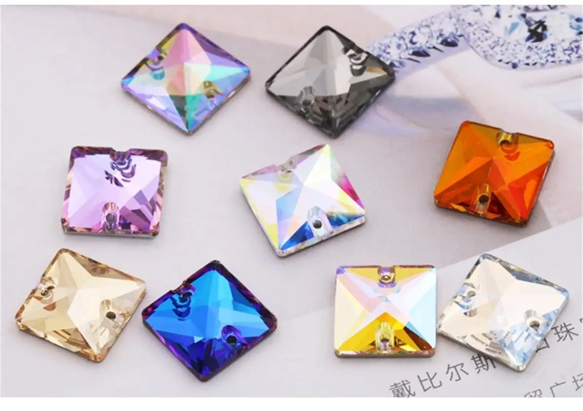 15/24/28/40Pcs Mulitiple Size Square Sew On Stones Clothes Crystal Flatback Buttons Decorative Strass Rhinestone With Holes