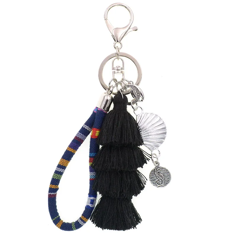 WELLMORE bohemia Key Chains handmade shell with long tassel alloy Key Chain Girl Bag Keychain fashion jewelry dropshipping