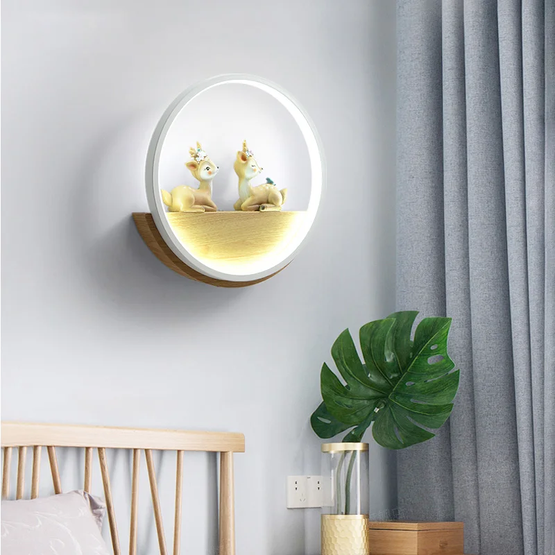 Artpad Đèn LED Bắc Âu Đèn Gỗ Dành Cho Trẻ Em Kids Phòng 19 Hươu Đèn Phòng Ngủ Trẻ Em Tường Sconce trang Trí Treo Tường