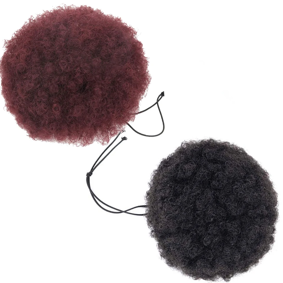 BUQI Synthetic Puff Afro Short Kinky Curly Chignon Hair Bun Drawstring Ponytail Wrap Hairpiece For Children Black