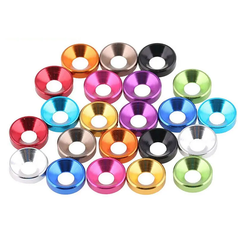 Arandela de aluminio de cabeza avellanada, arandelas de perno de aleación de aluminio anodizado, colorida, M2, M2.5, M3, M4, M5, 5 uds.