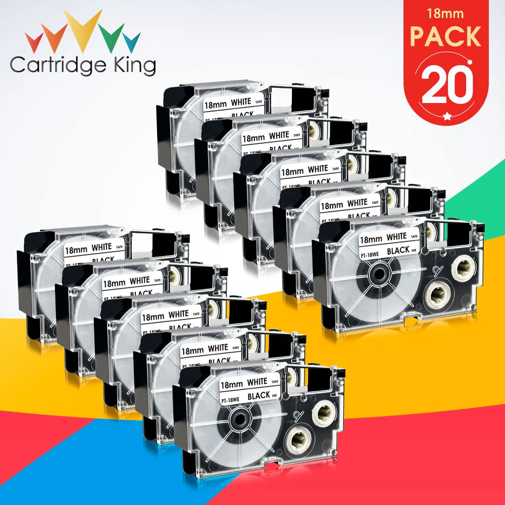 

20PCS XR-18WE Black on White Cartridge Label Tape for Casio 18mm for Casio KL-G2 KL-120 KL-7200 KL-7400 KL-8100 Label Maker 18mm