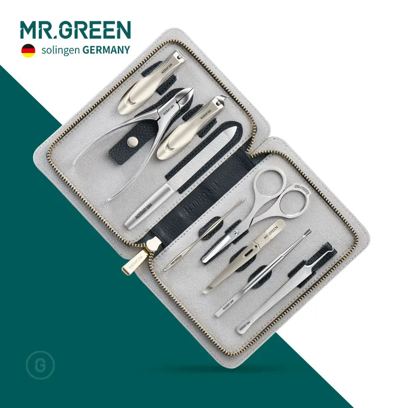 MR.GREEN  High quality  Stainleess Steel grooming kit 9 in 1 nail clipper set Cowhide  package Manicure  nail care good gift