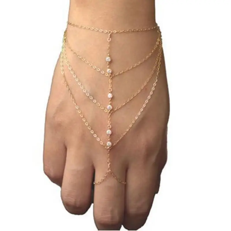 Fashion Punk Style Finger Ring Hand Chain Harness Slave Women New Multi Chain  Harness Finger Bangles For Women