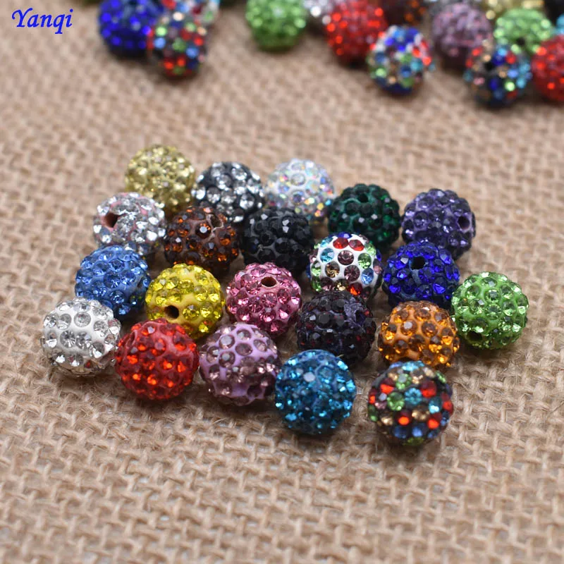 Yanqi 20pcs 10mm Mixed Colors Rhinestone Crystal Beads Fit European Disco Shamballa Beads Necklace Diy Spacer Beads Bracelet