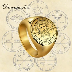 Dawapara Seal of Solomon Rings for Men Talisman Amulet Punk Ring Golden Stainless Steel Jewelry