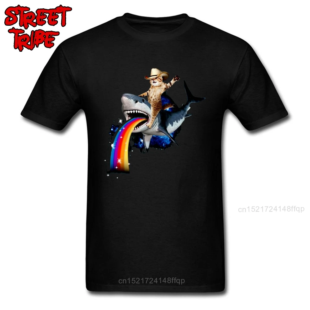 Cartoon T-shirt 3D Men Custom Tshirt Shark Print Cool Clothes Cowboy Cat Lovely Tops & Tees Summer White Cotton Clothes Rainbow