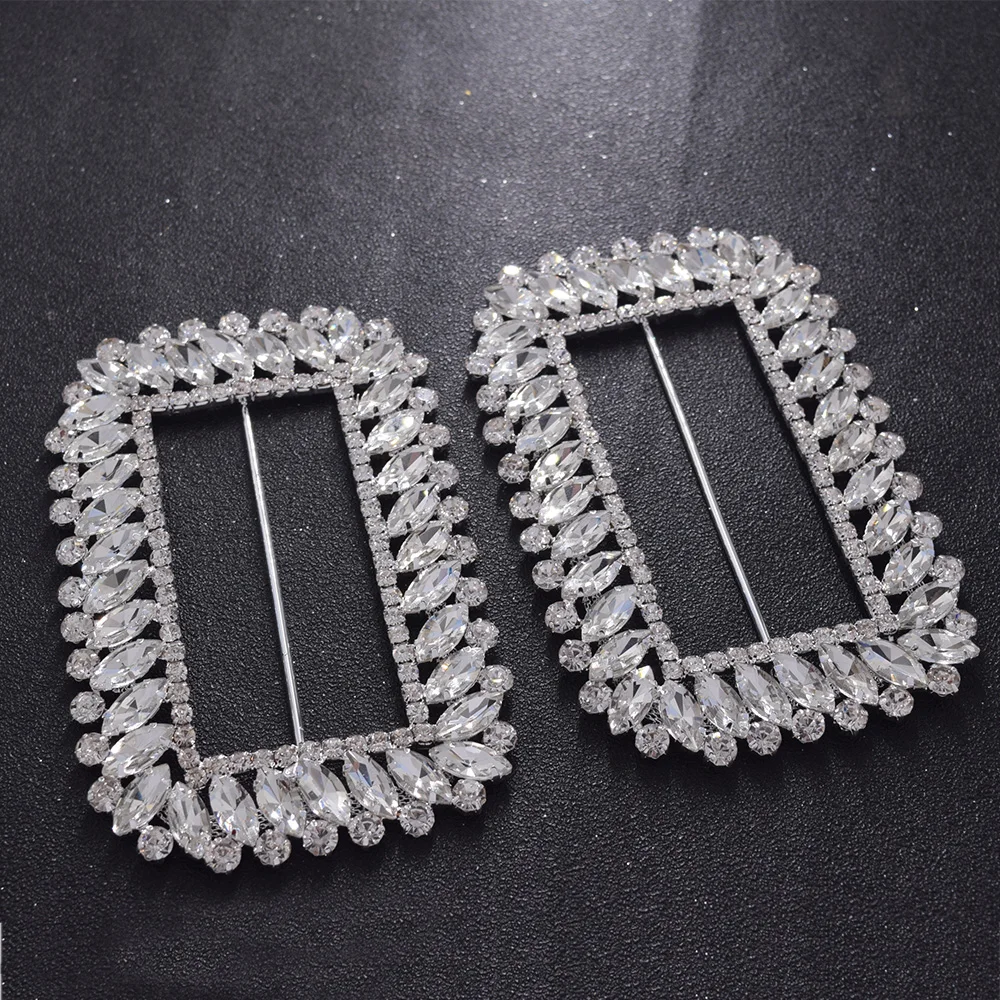 7.5X10Cm Crystal Belt Buckle Silver Glass Horse Eye Rhinestones Metal Button Diy Clothes Accessories Women Dress Shoe Decoration