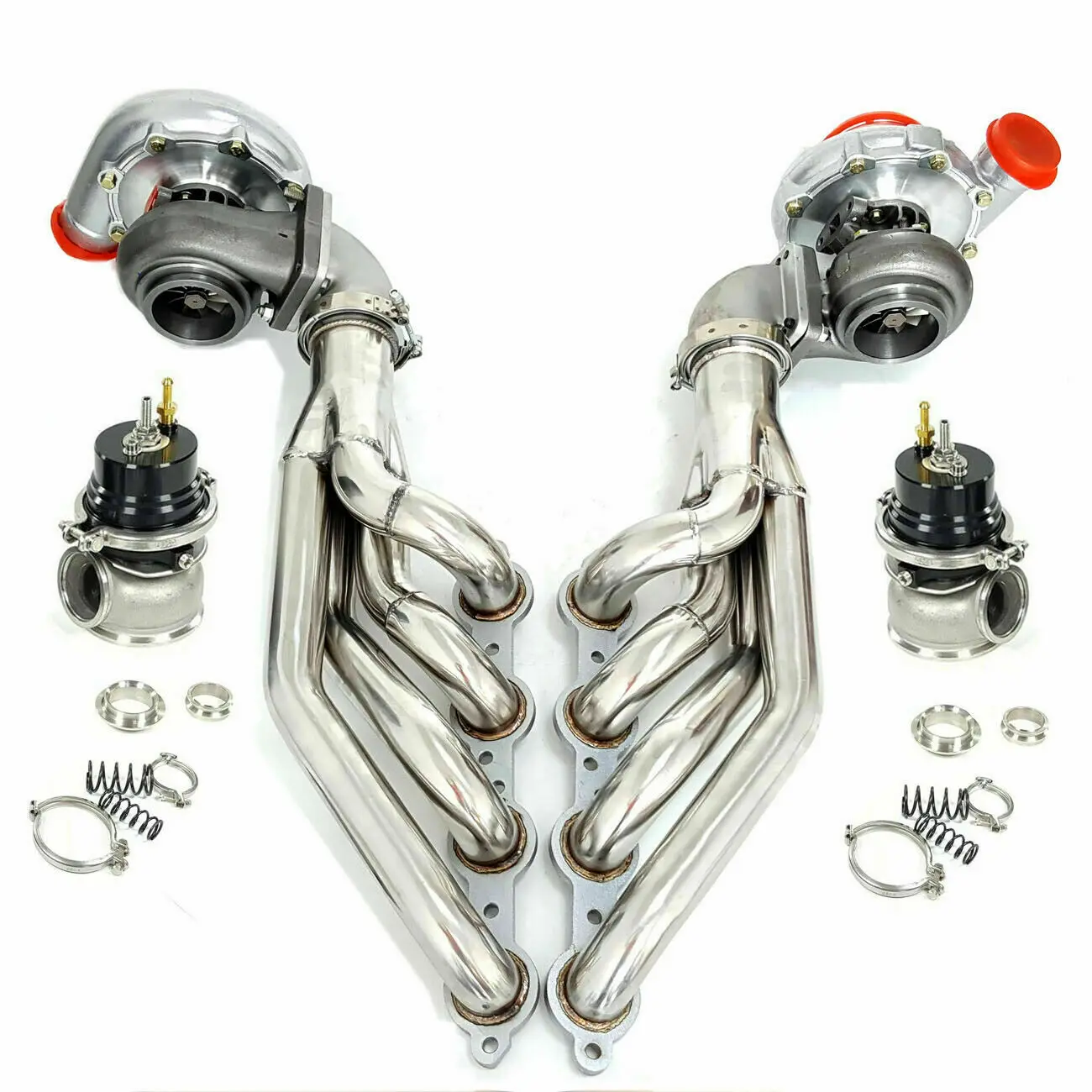 2 x T4 AR.80/.81 Turbos +Manifold+Elbow Adaptor+60mm Wastegates For LS1 LS2 LSX V8 4.8L 6.0L