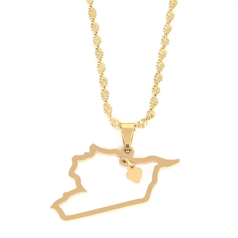 Stainless Steel Syria Map Pendant Necklaces Heart Charms Syrians Middle East Jewelry