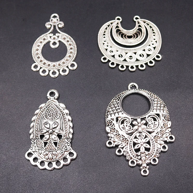 8pcs Silver Plated Mix Retro Porous Metal Connector DIY Charm Earrings Jewelry Crafts Making For Woman A1569