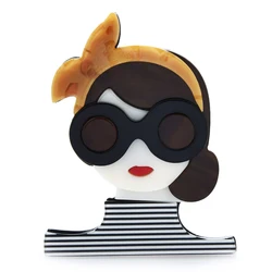 Wuli&baby Wear Bowknot Glasses Gentle Lady Brooches For Women Acrylic Teacher Elegant Figure Party Office Brooch Pin Gifts