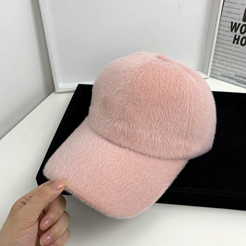 Ladies Imitation Rabbit Fur Baseball Cap Autumn and Winter Warm Light Version of The Caps 2021 New Korean Fashion All-match Hat