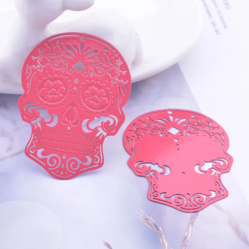 30 Stück AB6070 34*46mm Große Totenkopf-Anhänger Rosa-Korallen-Charm Schmuckzubehör für Ohrringe Halloween-Schmuckherstellung – Detail 6