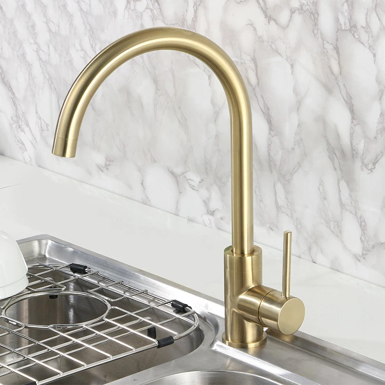 Kitchen Faucets Senducs Brushed Gold Kitchen Sink Mixer Tap Deck Mounted Hot Cold Kitchen Tap Stainless Steel Kitchen Faucets