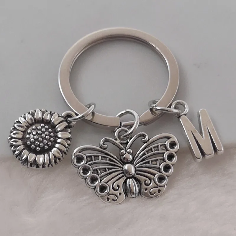 Mariposa colgante llavero, accesorios para llaves de coche, llavero A-Z, mariposa, girasol