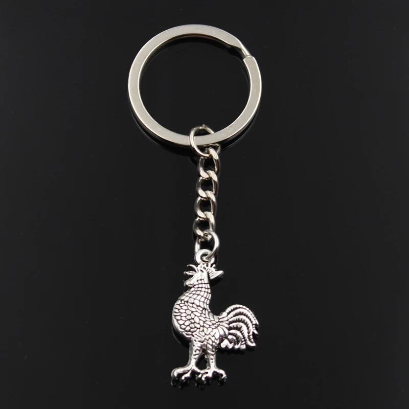 New Fashion Keychain 30x19x5mm Cock Rooster Pendants DIY Men Silver Color Car Key Chain Ring Holder Souvenir For Gift