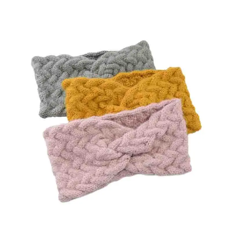 Women Twist Cross Wool Knitting Wide Hairband Autumn Winter Plush Ear Warmer Crochet Headwrap Knitted Headband Hair Accessories