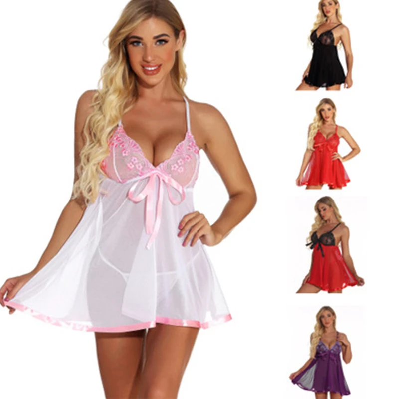 Plus Size Women Nightgown Hot Nightwear Sexy Lingerie Lace Slits Nightdress V-neck Nightie Vintage Sleepwear Female Robe Pijama