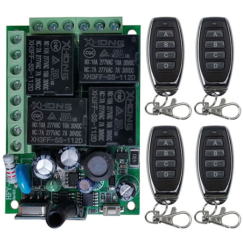 

AC 85V 110V 220V 250V 4CH 4 CH 4 Channel 10A Relay RF Wireless Remote Control Switch System 433 MHz Transmitter And Receiver