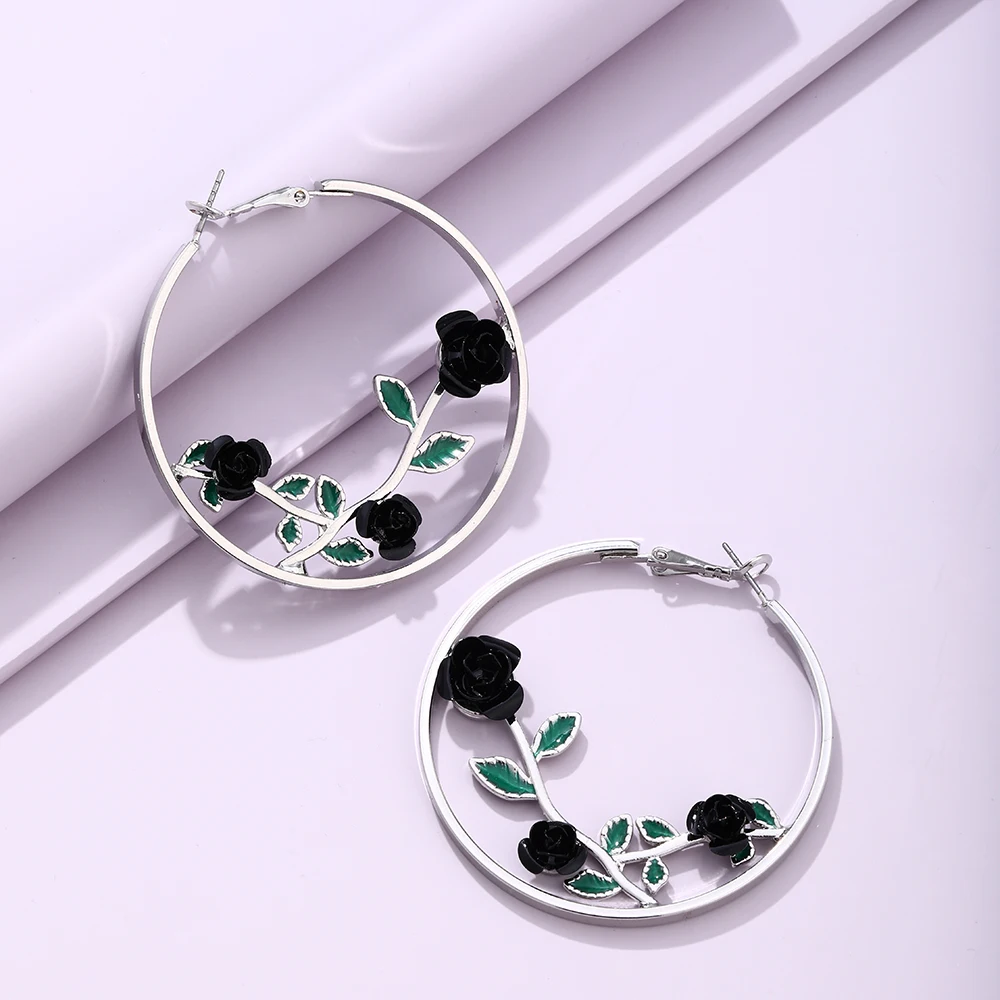 Lost Lady New HoopEarrings Earrings Fashion IN Sweet And Romantic Rose Flower Circle Earrings Alloy Jewelry Wholesale Direct