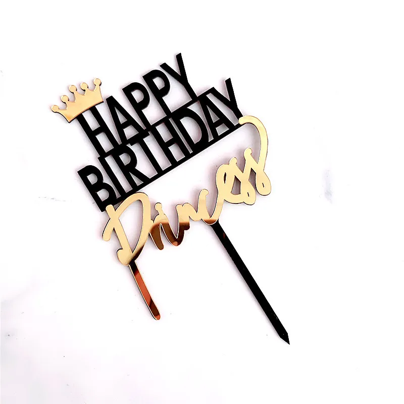 Prince King Acrylic Happy Birthday Cake Topper Gold Princess Queen Cake Topper For Kids Birthday Party Cake Decorating Supplies