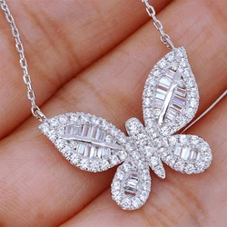 Huitan Luxury Butterfly Delicate Pendant Necklace Daily Wear Fashion Item Women Jewelry Inlaid CZ Stone Brilliant Necklace Gifts