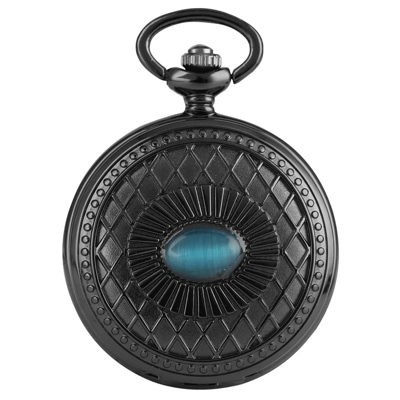 Reloj de bolsillo mecánico de bobinado a mano para hombres y mujeres, reloj Steampunk esqueleto, cristal azul, Deco, medio cazador, Fob, cadena colgante