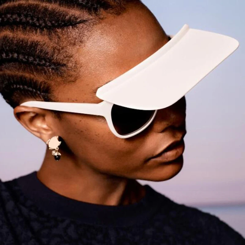 Unique Luxury Brand Hat Flip Sunglasses For Women New One Piece Square White Black Sun Glasses Men Hip Hop Sunshade Eyewear