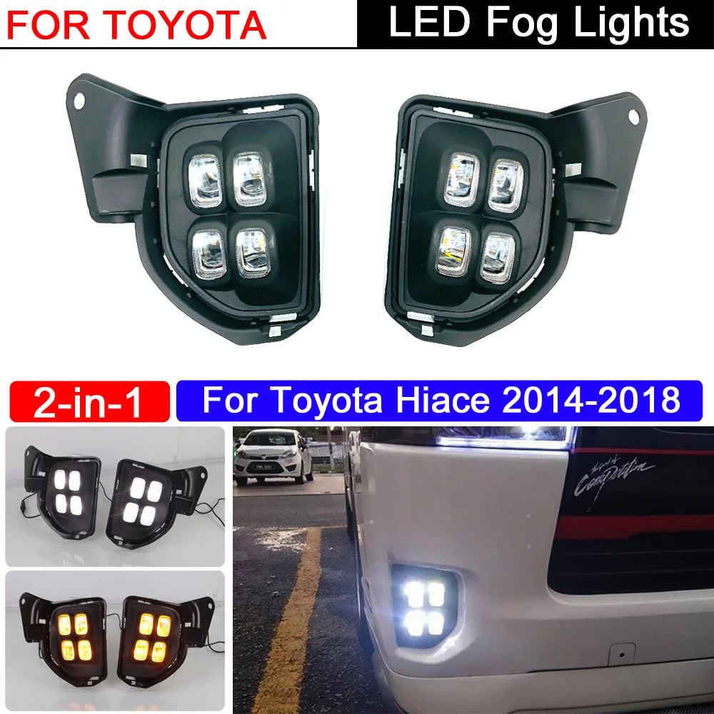 12V Car LED Fog Lamp DRL Daytime Running Light With Amber Turning Signal  Lights For Toyota Hiace 2014 205 2016 2017 2018