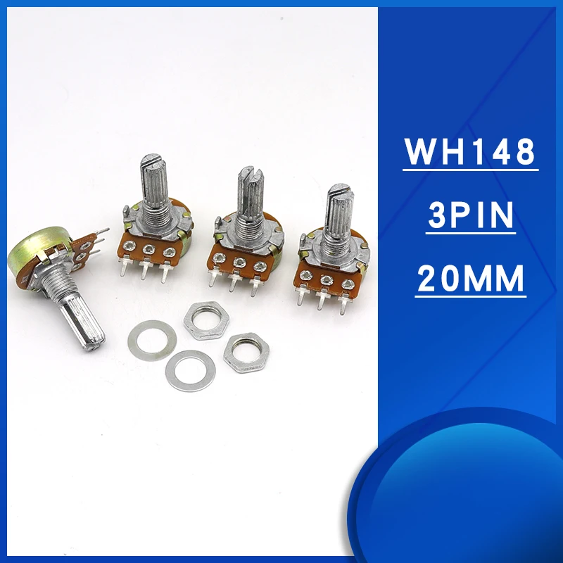 5pcs WH148 potentiometer 3 pin handle length 20mm B1K B2K B5K B10K B20K B50K B100K B250K B500K B1M