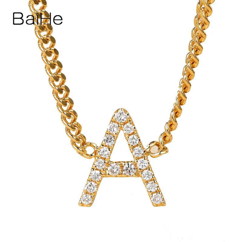 

BAIHE Real Solid 18K Yellow Gold H/SI Natural Diamonds Wedding Gift Fine Jewelry A/B/C/D/E/F/G/H/I/ Etc. Letter Necklaces Women