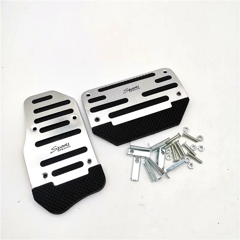 

2 Pcs Aluminium Alloy Brake Cover Pad Foot Treadle Pedal Silver For AT Small Car