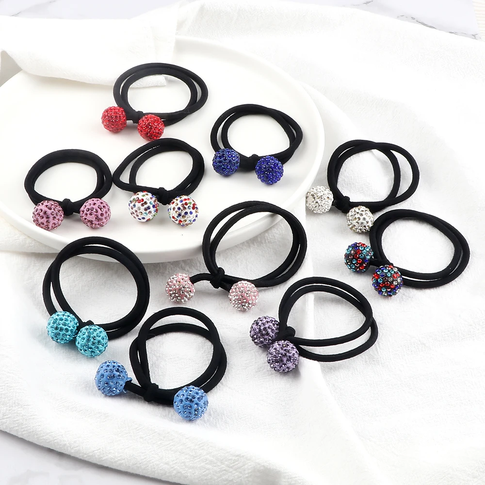 Trendy Rhinestone Hair Bands Women Colorful Ball Double Layer Headband Elastic Scrunchies Exquisite Girls Hair Style Accessories