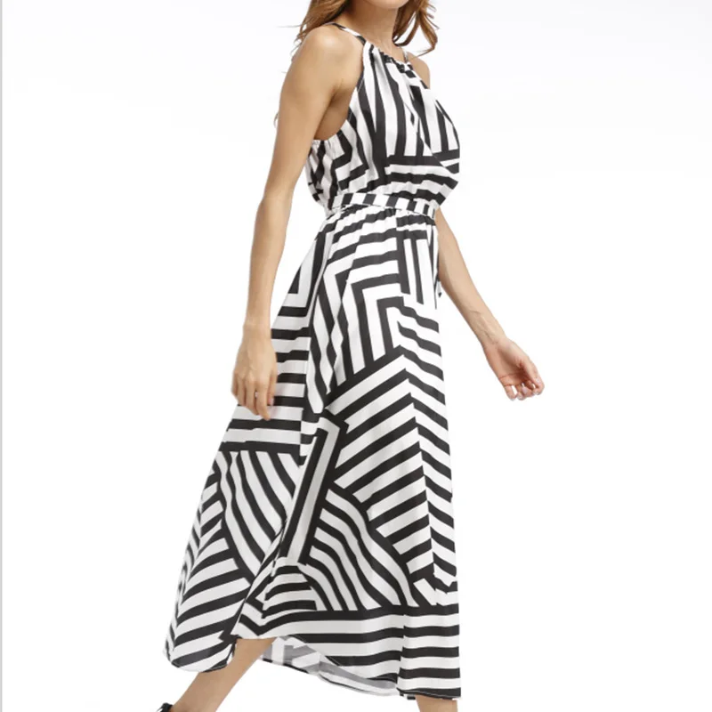 Women Sexy Boho Striped Sleeveless Maxi Long Beach Style Strap Sundress Vestidos For Female