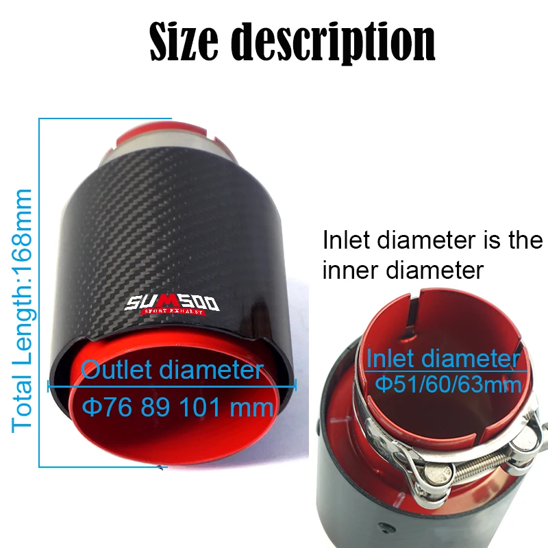 SUMSOO genuine red/blue stainless steel glossy carbon fiber car exhaust pipe  modified universal accessories muffler tail tip