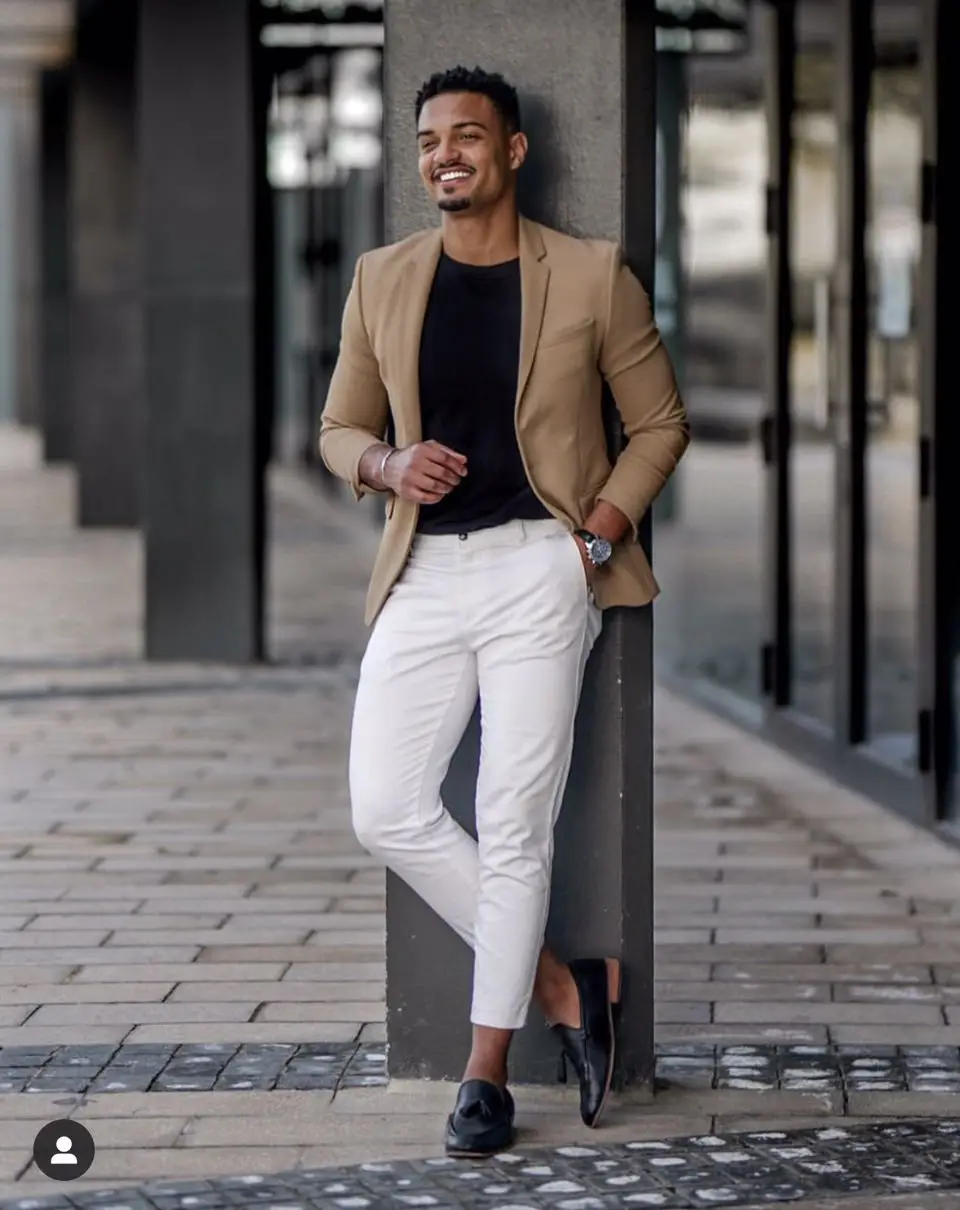 

Khaki Jacket White Pant Costume Homme Slim Fit Men Suits Wedding Tuxedos Groom Business Party Prom Best Blazer Sets Masculino