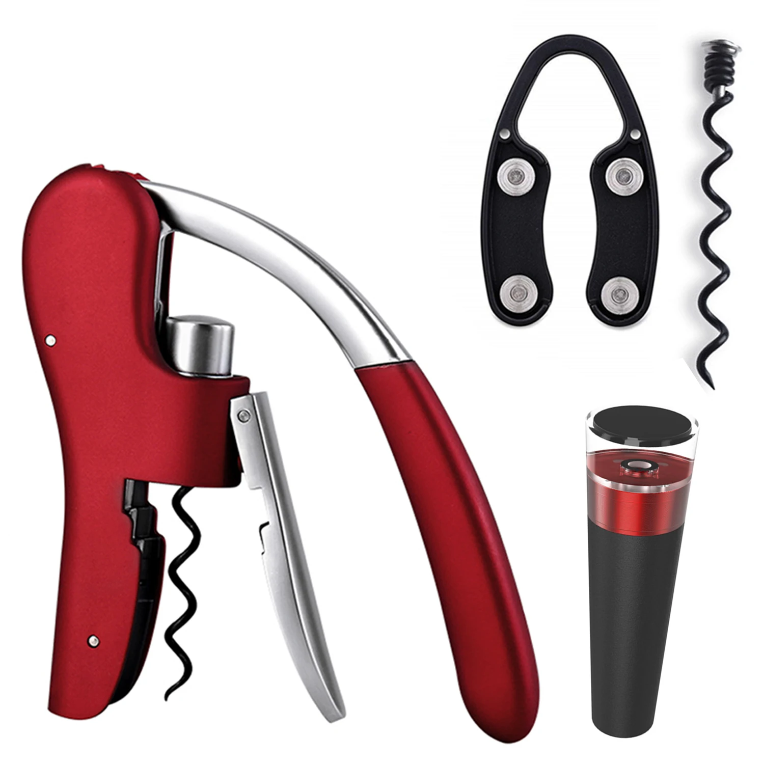 

Wine Opener Stainless Steel Vertical Lever Corkscrew with Foil Cutter, Wine Stopper And Extra Spiral