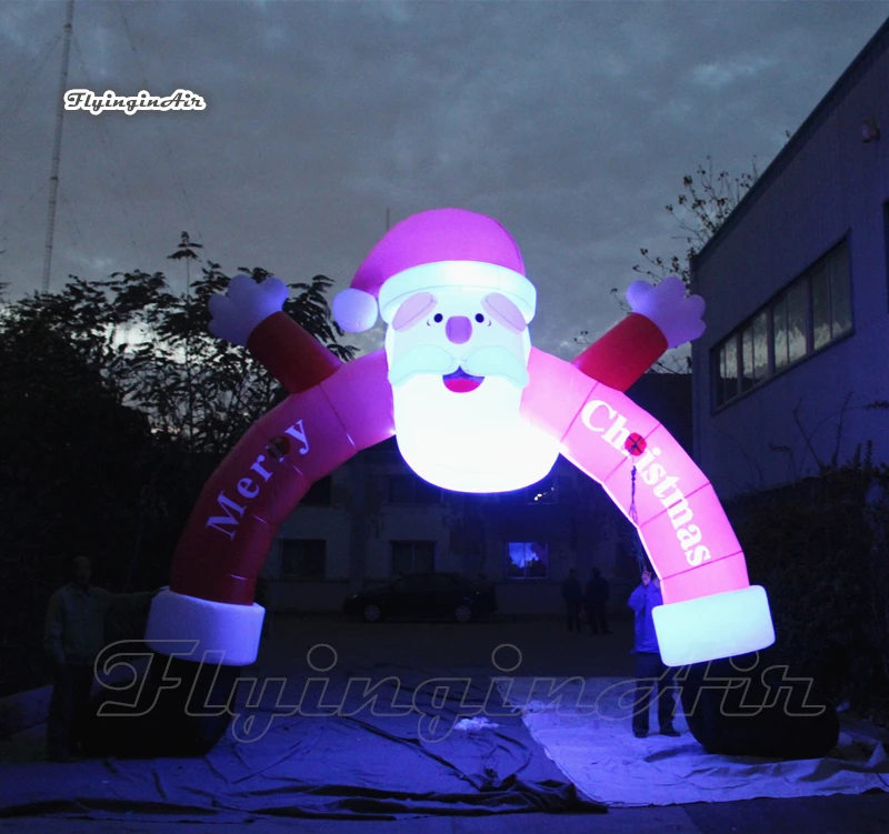 Outdoor Lighting Inflatable Santa Arch 6m Air Blown LED Smiling Santa Door With Custom Printing For Christmas Decoration