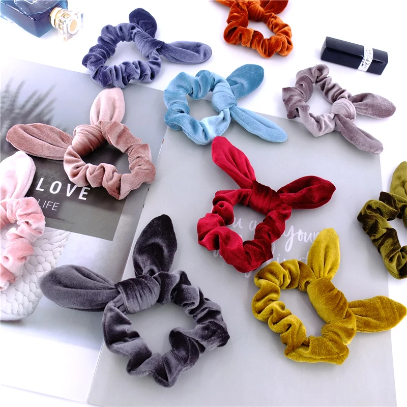 

Velvet Hair Scrunchies Girls Women Velvet Bunny Ear Knot Bow Hair Bands Rabbit Ear Hair Ties Ponytail Holder Velvet Bow Scrunchy