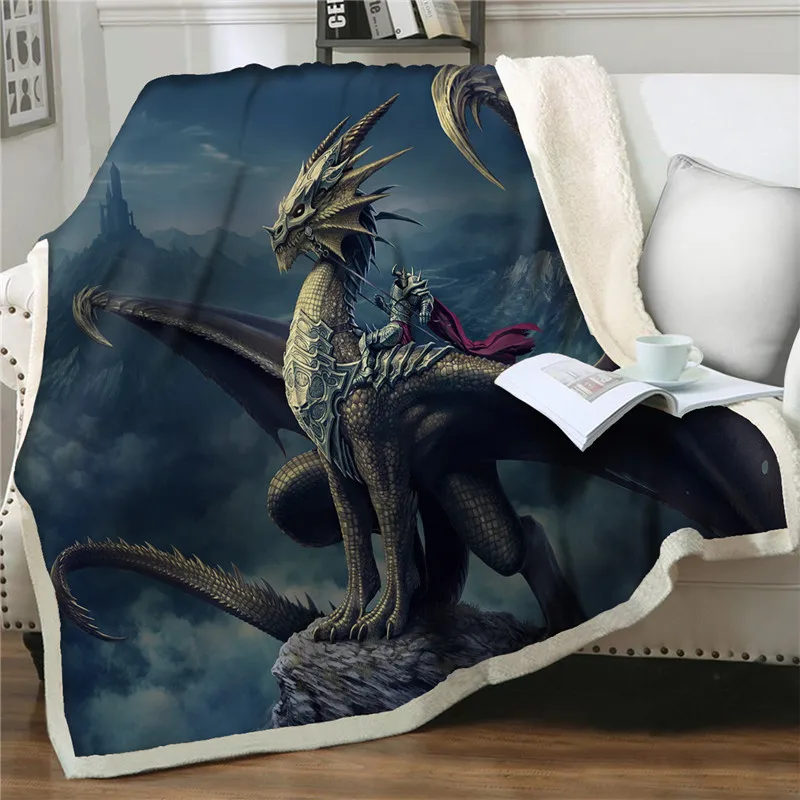 

Dreamlike Dragon Throw Blanket 3D Print Sherpa Blankets for Beds Sofa Plush Thick Quilt Picnic Office Nap Blanket Warm Soft Gift