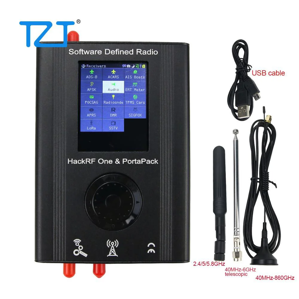 3.2 polegadas portapack h2 hackrf 5pcs antenas cabo de dados sdr software rádio definido 1mhz-6ghz montado a versão mais recente