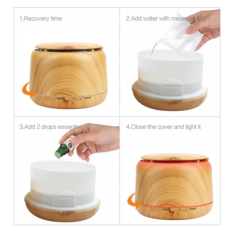 JKO 250ML Electric Humidifier Essential Aroma Oil Diffuser Ultrasonic Xiomi Wood Grain Air Humidifier USB Mist  LED Light