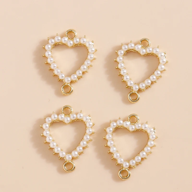 5pcs Imitation Pearls Love Heart Connectors Pendants for DIY Jewelry Making Handmade Necklace Bracelet Earrings Charms Crafts