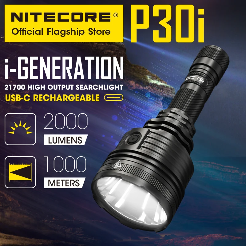 

Перезаряжаемый фонарик NITECORE P30i, яркий, супер яркий, 2000 люмен, большой радиус действия, 1000 м, охотничий фонарь