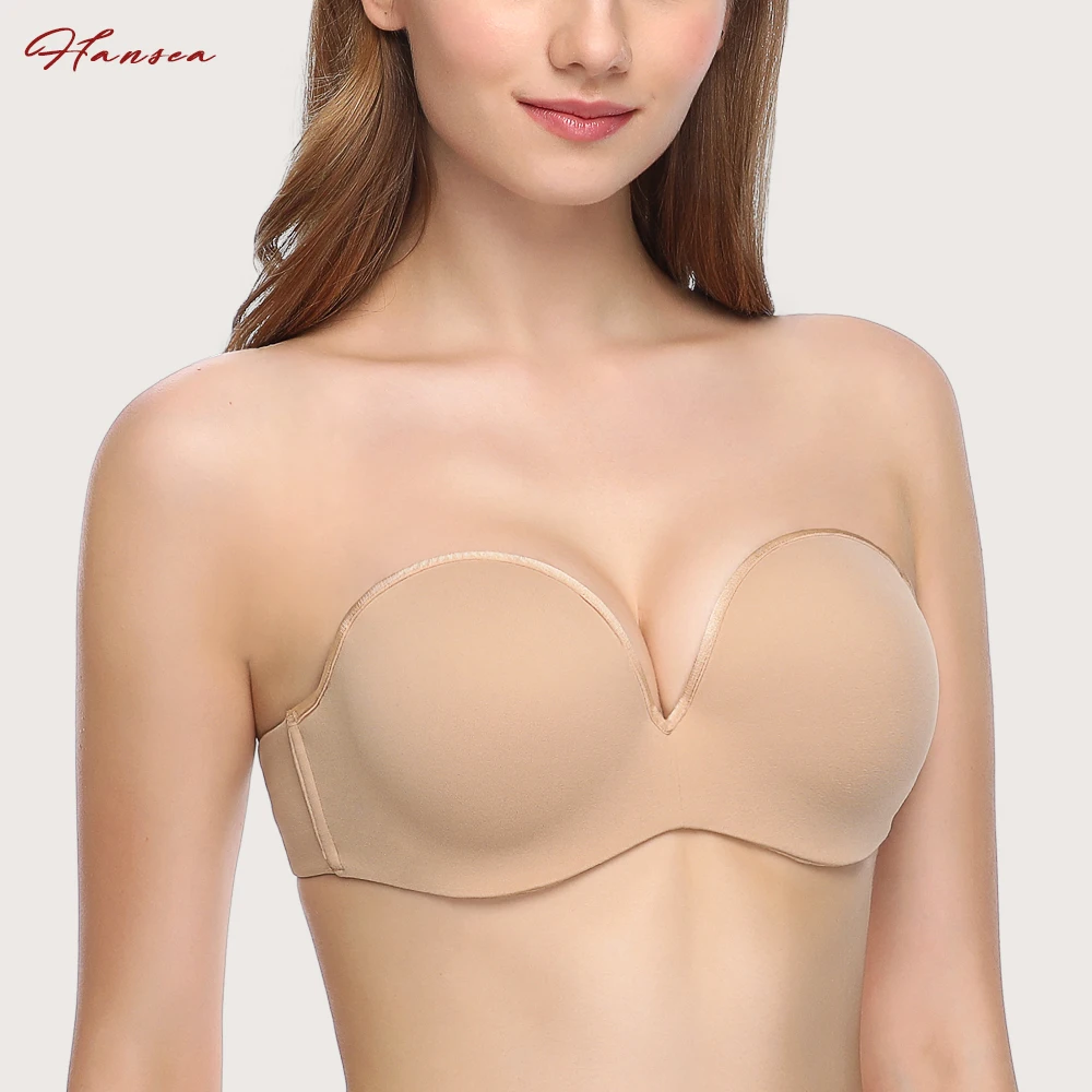 Strapless Bra for Large Bust Push Up Convertible Multiway Non-Slip Demi Molded Contour Cup Underwire Red Carpet